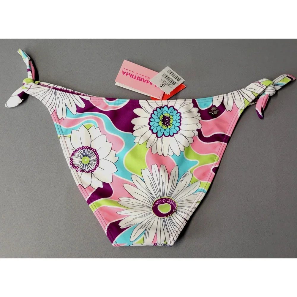 Cia Maritima 2 Piece Bikini Womens Large Purple Bandeau Top Floral Beachwear New